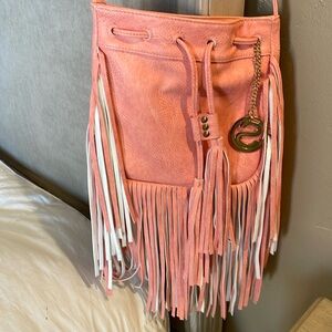Faux leather western fringe shoulder bag